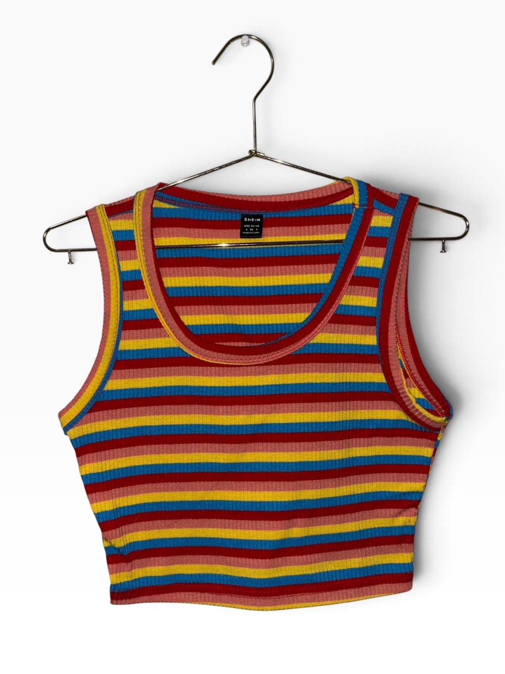 SHEIN Y2K Rainbow Stripe Ribbed Crop Tank Top Size S